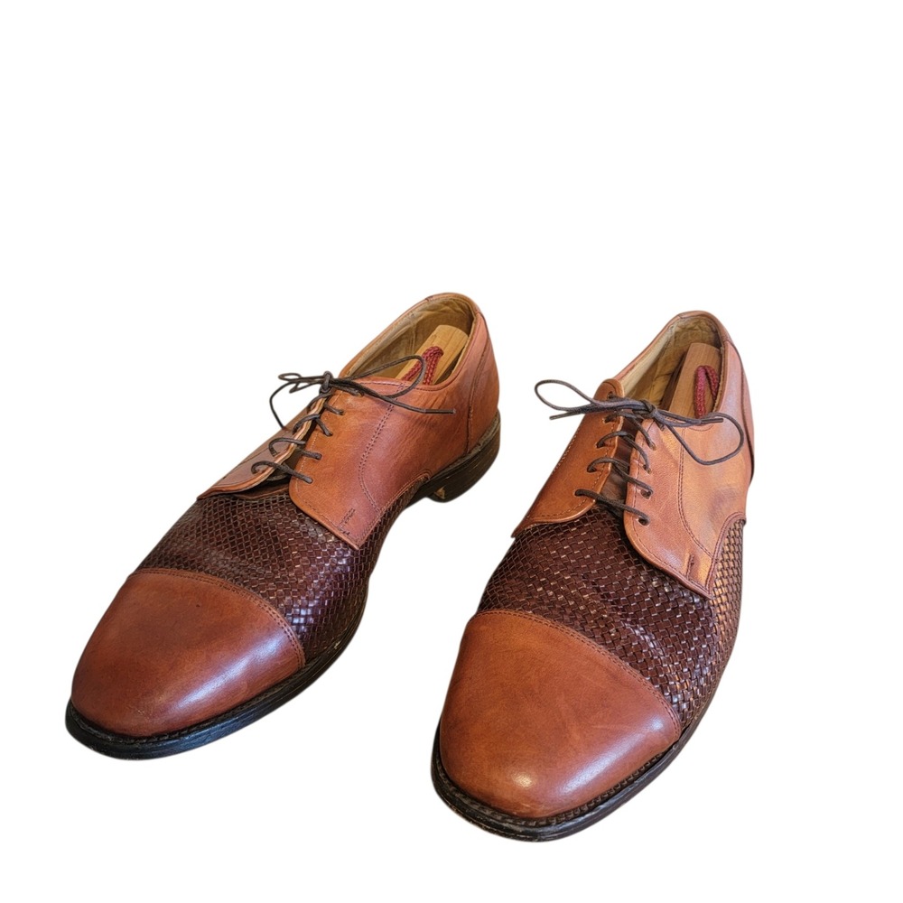 Allen Edmonds Lauderdale Woven Leather Oxfords Brown Cap Toe Dress Shoes 13 D
